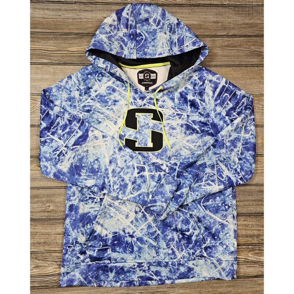 Striker Ice Pullover Hoodie Sweatshirt Men’s Large Blue Fishing AOP